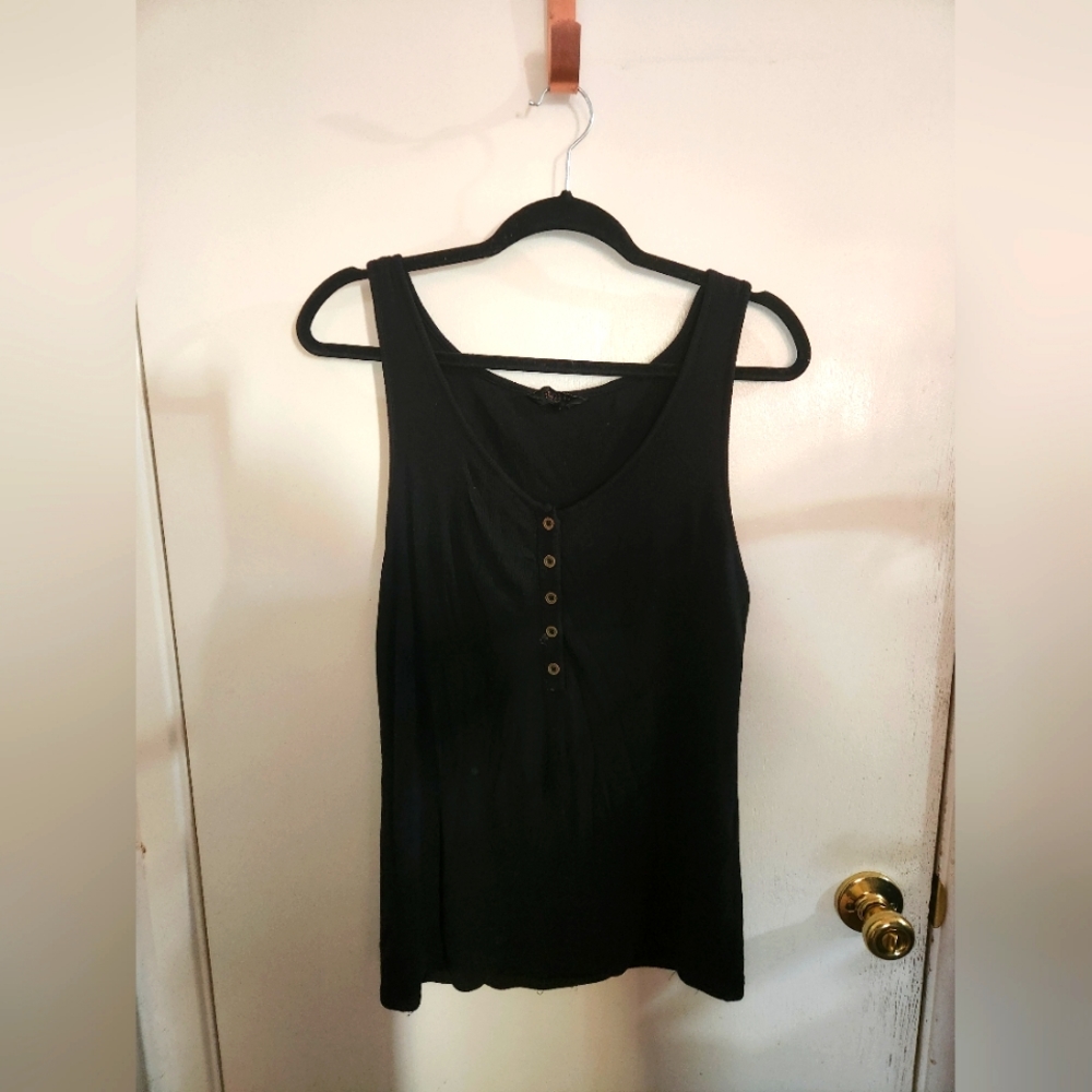 Goldray Black Ribbed Button Tank Large